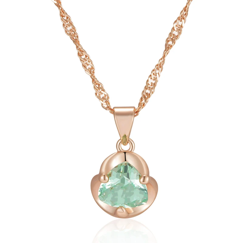 Kinel Hot Simple Romantic Green Natural Zircon Bridal Pendant Necklace Luxury 585 Rose Gold Color Daily Fine Jewelry Women Gift