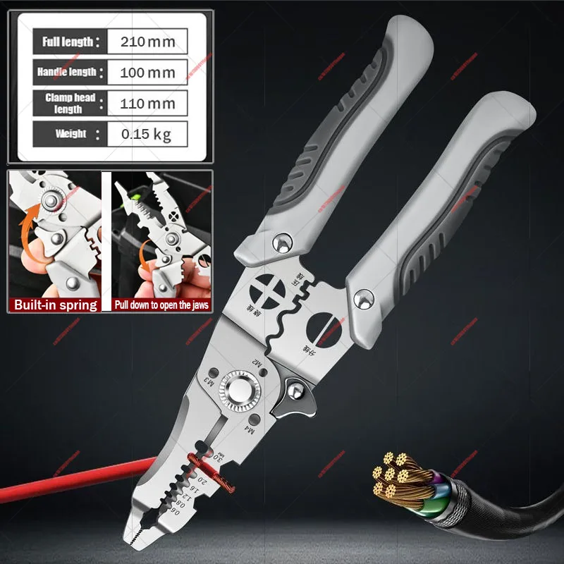 Electrician Wire Stripping Pliers Specific Crimper Cable Cutter Electricians Multifunctional Stripping Crimping Pliers Tool 1PCS