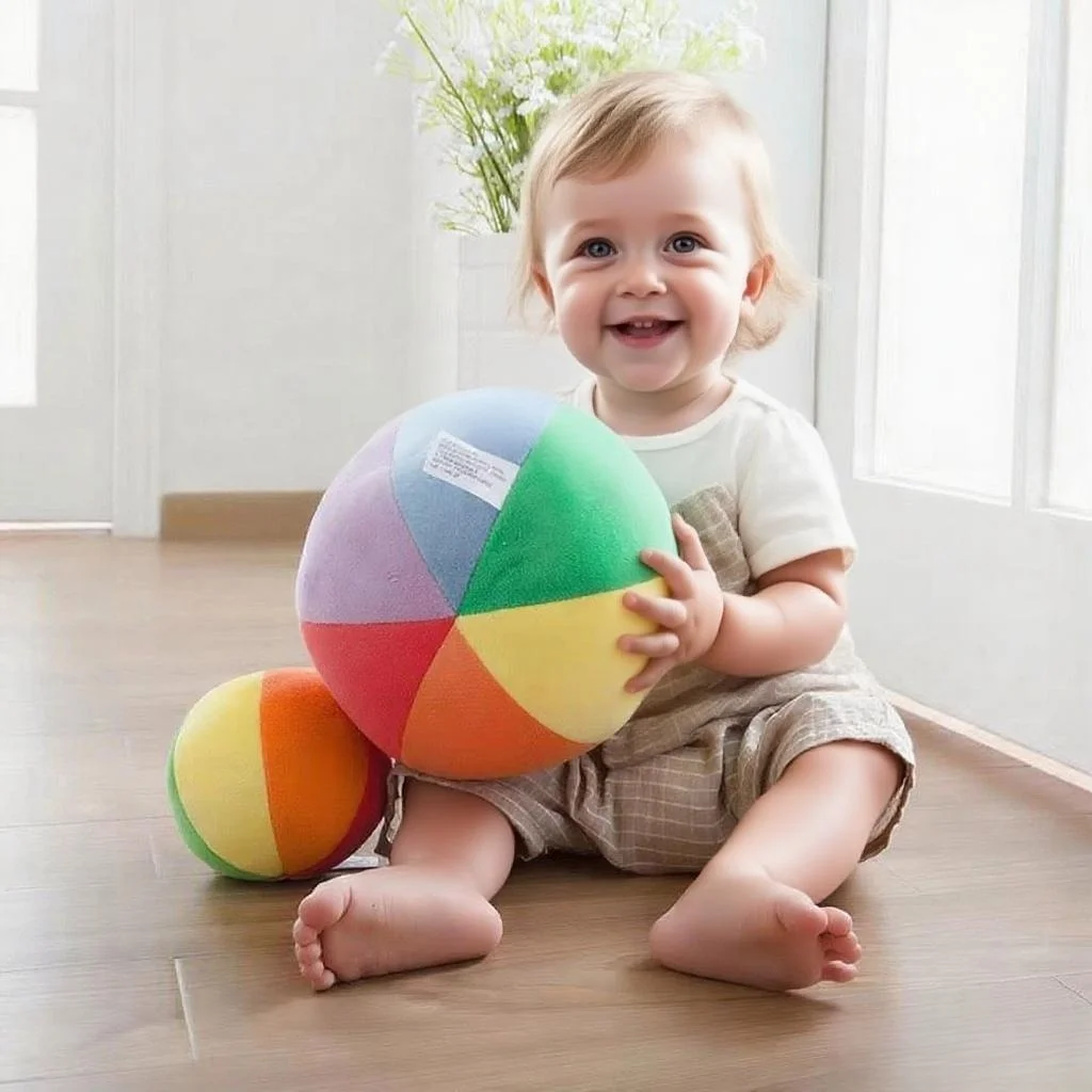 Stuffed Plush Toy for Baby, Large Colorful Ball with Bell, Learning and Education,