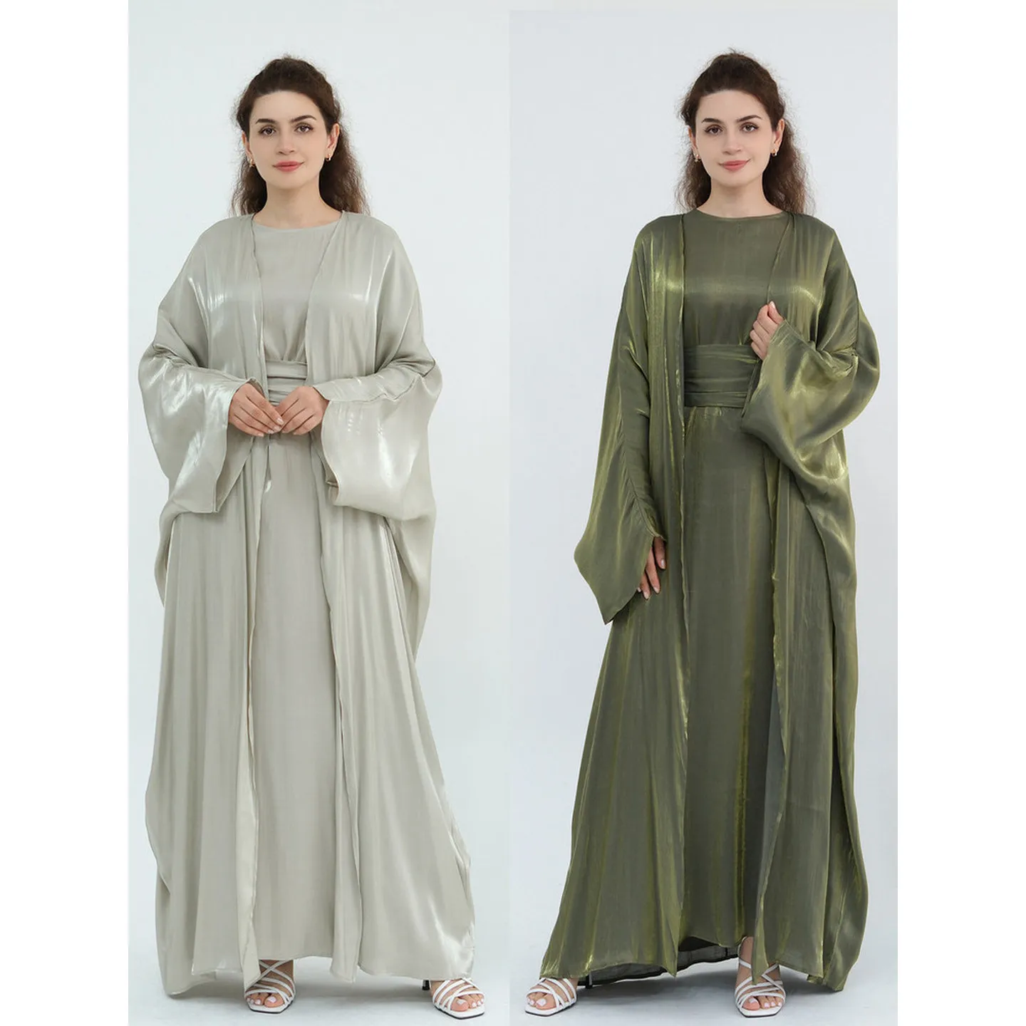 

Women's Sparkling Cloth Vest Dress Robe Two-Piece Set Glittering Long Coat Casual Ethnic Style Spring Fashion Ladies' Clothing
