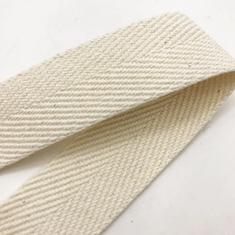 Herringbone Pattern Cotton Webbing para Bag Strap, alças bege, costura, 1.2mm Espessura, 16mm-50mm, 50 jardas