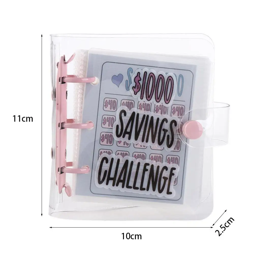 Waterproof $1000 Money Savings Challenge Binder PVC Mini Budget Binder Envelope Savings Challenges Book Pink/Blue Button Closure