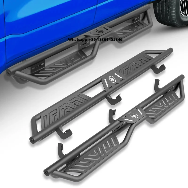 High Quality Side Boards Black Powder Coated With Emblem Fit 2005-2025 Frontier Crew Cab 4 Full Doors