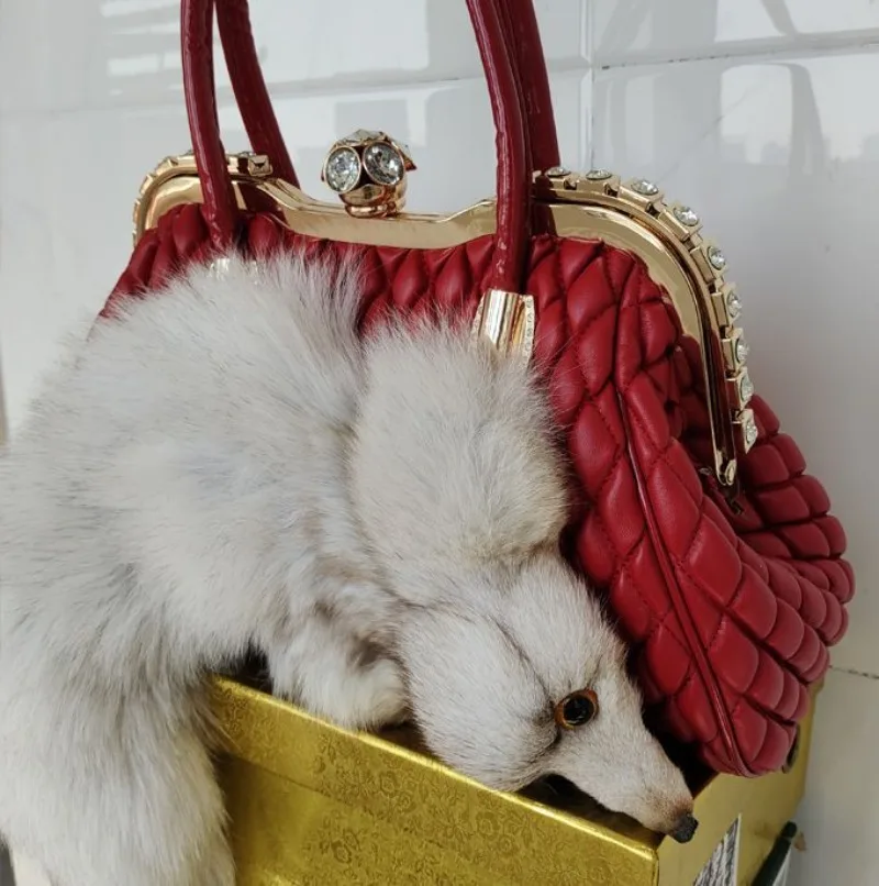 Original Design Fox Echtpelz Handtasche mit Diamant Schulter Umhängetaschen für Frauen Heißer Verkauf – Detail 5