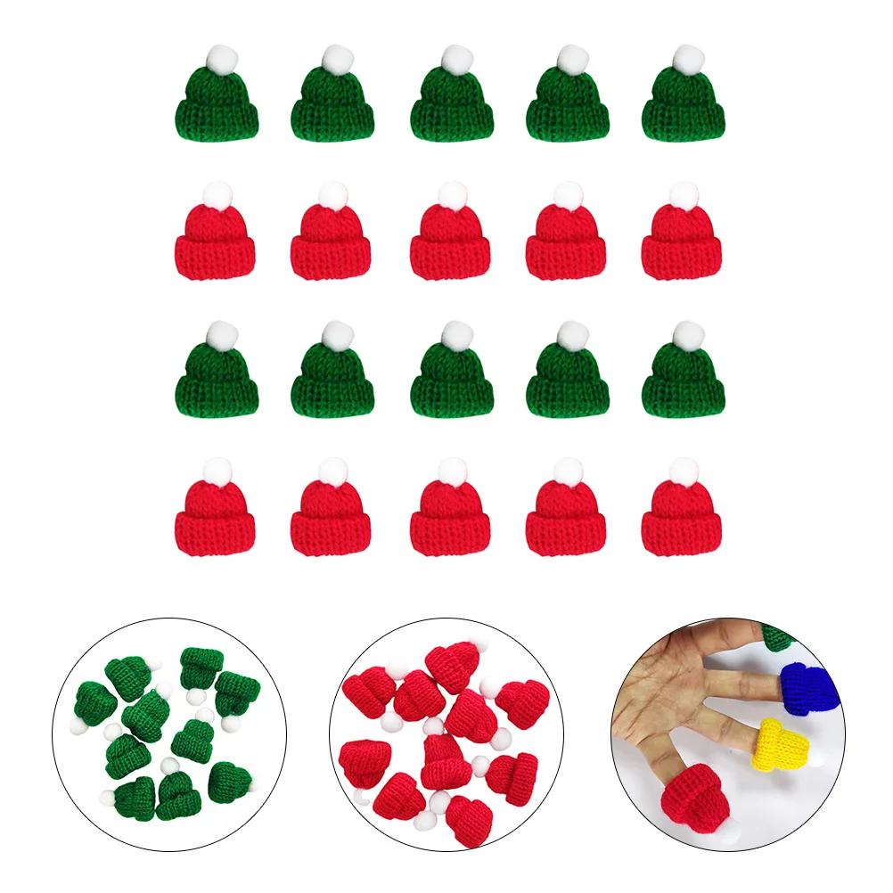 

20Pcs Christmas Hat Accessories Handcraft Woolen Hat for Cell Phone Decor Xmas Tree Ornament Festive Party Gift