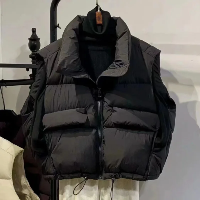 المرأة الجديدة 2025 الخريف والشتاء سترة الموضة أسفل القطن الوقوف طوق بلون سترة دون أكمام سترة