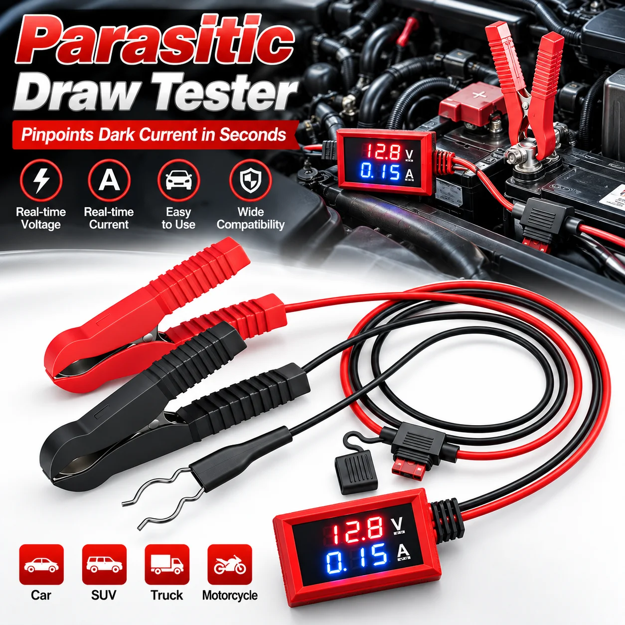 Automobile Battery Voltage And Current Tester, Dual-Mode Parasitic Current Tester With Display Screen,Fault Diagnosis Instrument