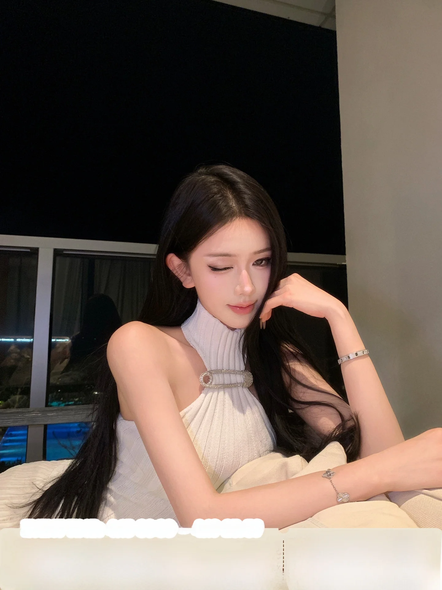 

Romantic Lille Jayky Yang Metal Bule ort Sve Knitted Top Slim Fit f High Collar Striped ort Length Women's irt