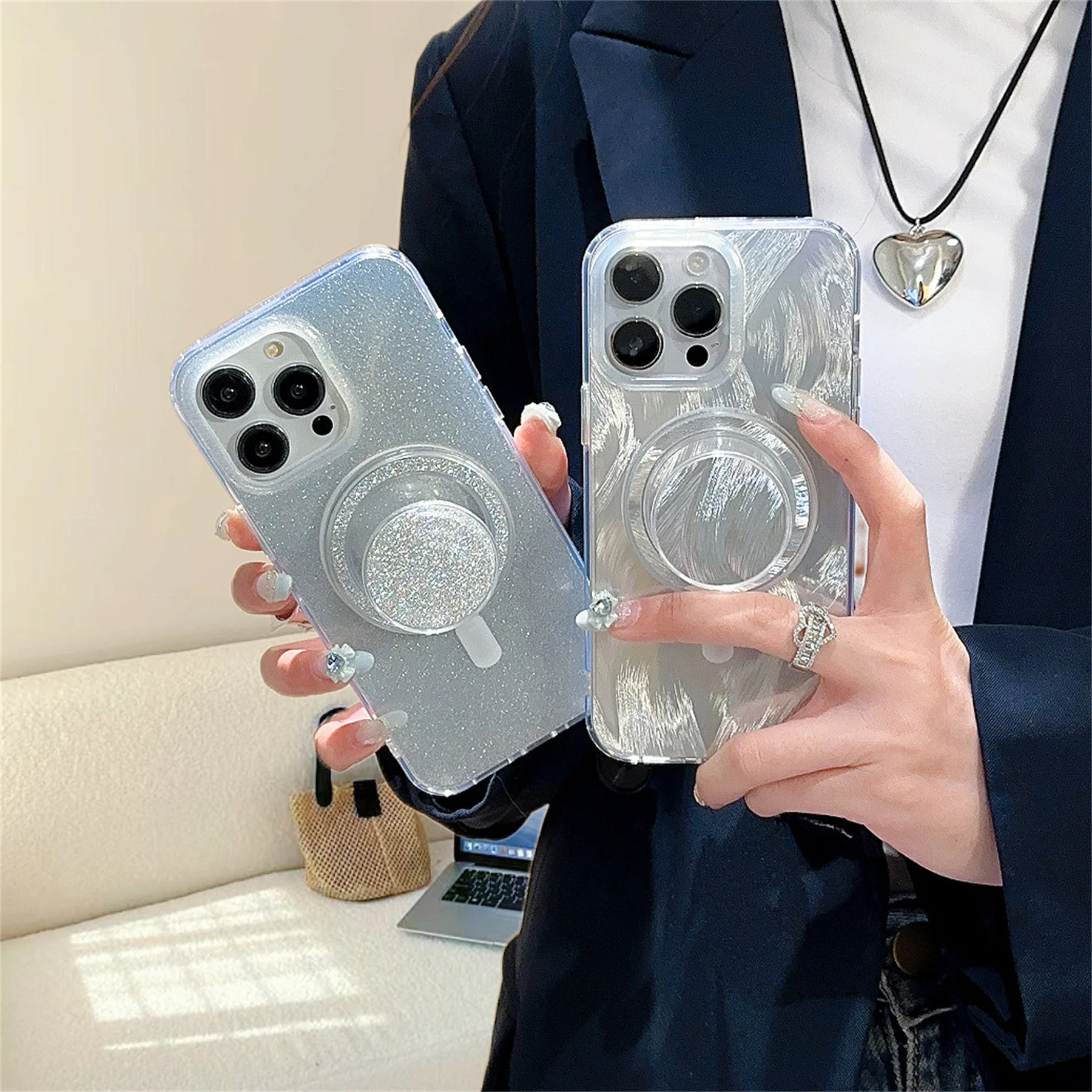 Korean Simple Luxury Magnetic Attraction Camlet Round Bracket Case for iPhone 11 12 13 14 Pro Max Shockproof Back Cover