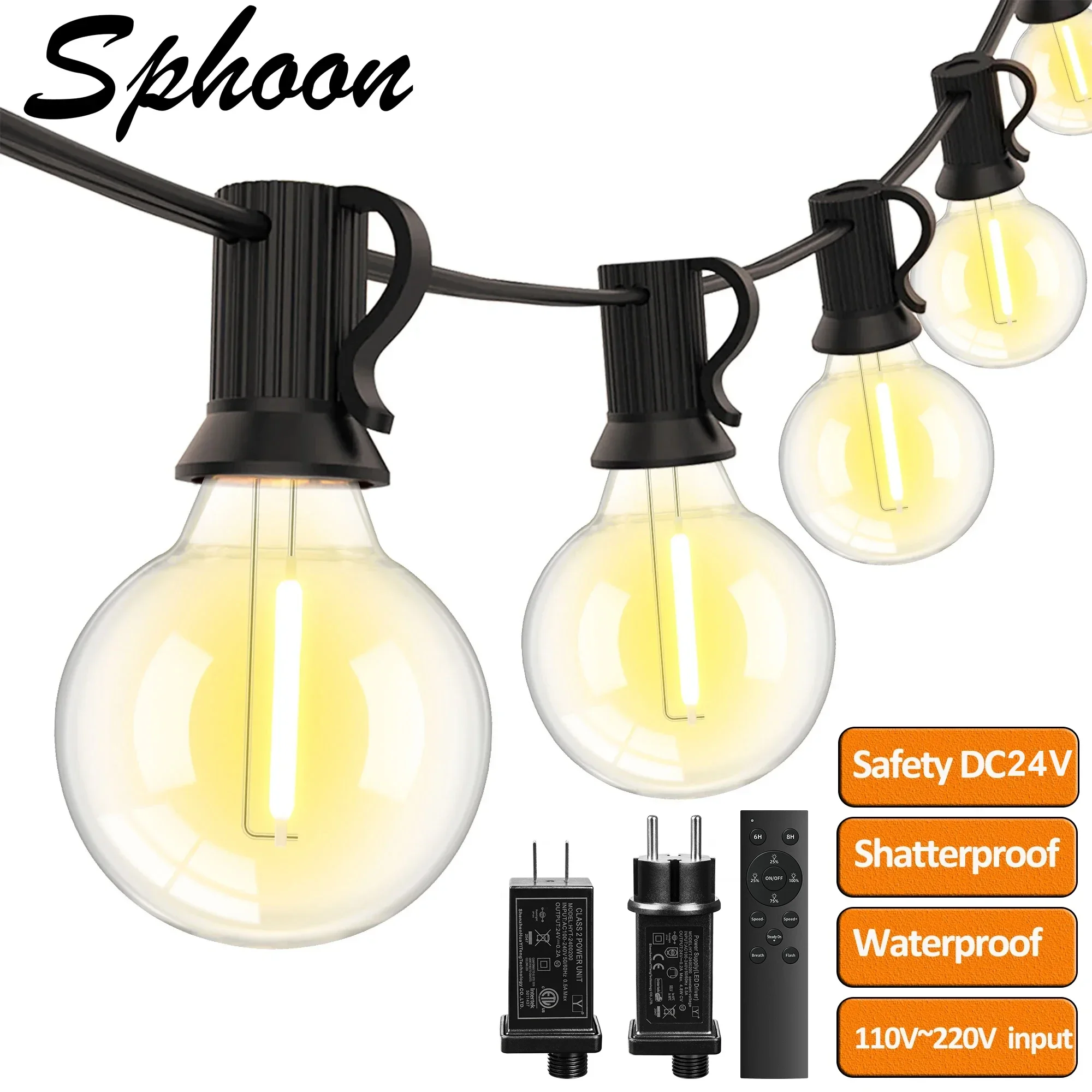 

G40 LED String Lights Shatterproof DC24V Wide Voltage Input Low Voltage Lighting Outdoor Waterproof Garland for House Decoration