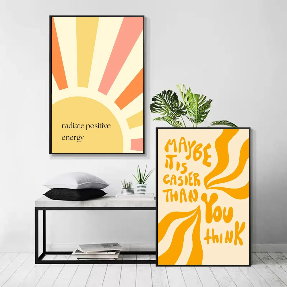 1pc E-Educational Sun Colorful Positive Affirmation Quote Boho Poster Self-adhesive Art Waterproof Paper Sticker Wall Decor