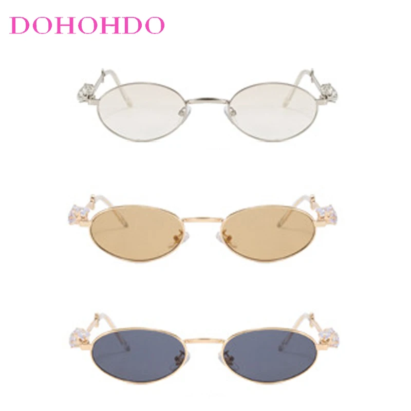 Luxury Y2K Metal Rhinestone Small Oval Women Sunglasses Brand Designer Driving Cycling Travel Sunglass Men UV400 Lentes Mujer