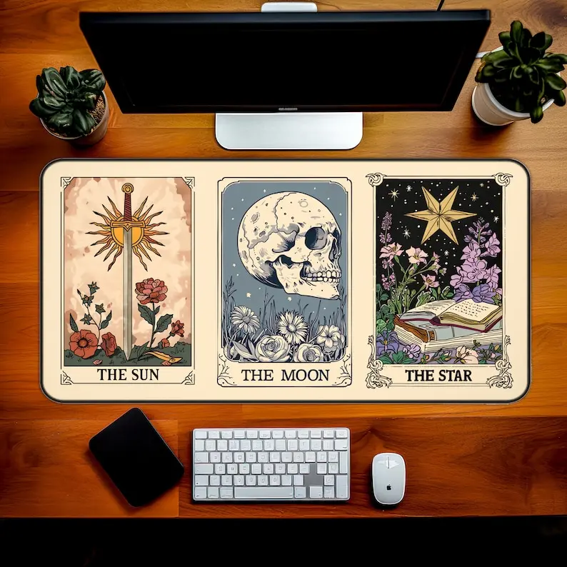 Tarot Cards Desk Mat Sun Moo Star Earthy Boho Mouse Pad Fantasy Desk Mat Table Mats Aesthetic Large Gaming MousePads Office Rug