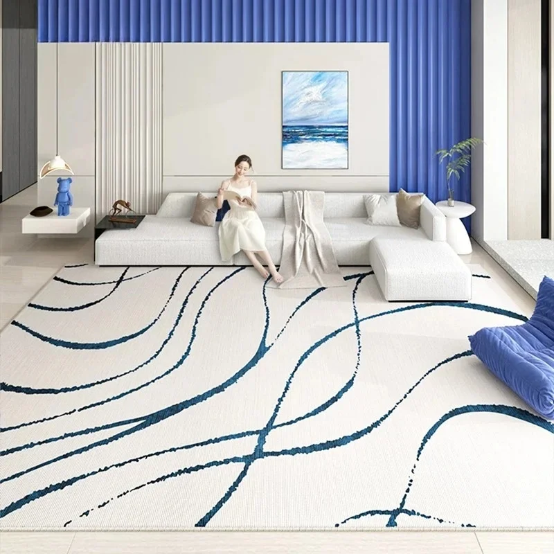 VIKAMA Minimalist Curve Large Living Room Rug, Contemporary Blue Abstract Wave Pattern Non Skid Area Carpet for Home Decoration - view 3