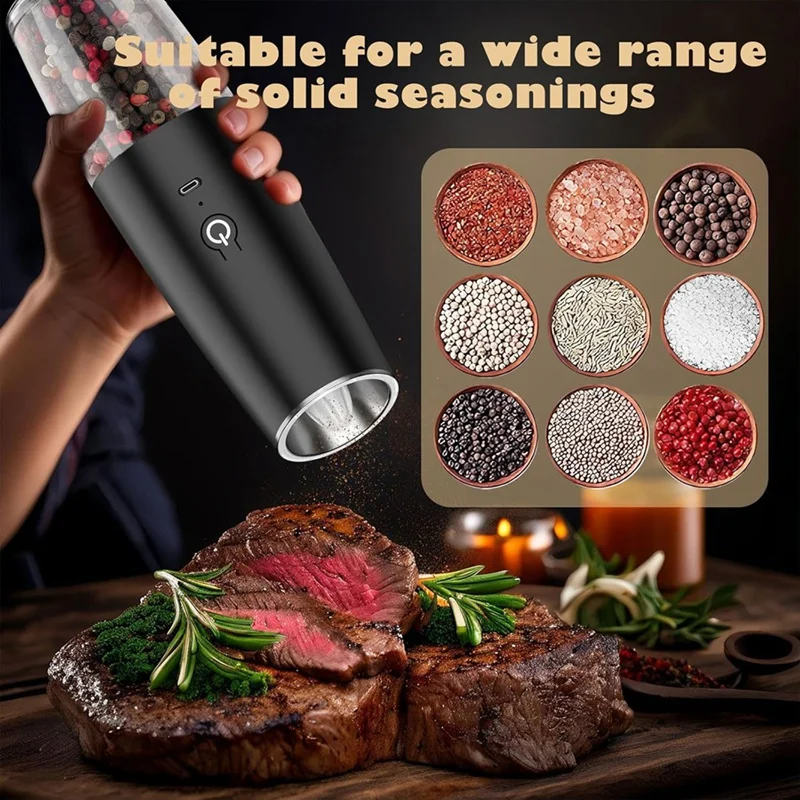 Electric Salt & Pepper Mill Set,Rechargeable Electric Salt Mill, Adjustable Coarseness, Automatic One-Handed Operation