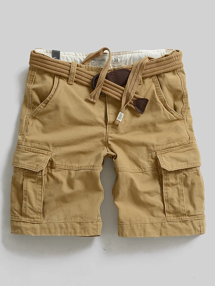 

American Retro Workwear Shorts Men's Pure Cotton Multi-Pocket Loose Casual Five-Quarter Pants mid Waist Straight Leg Summer