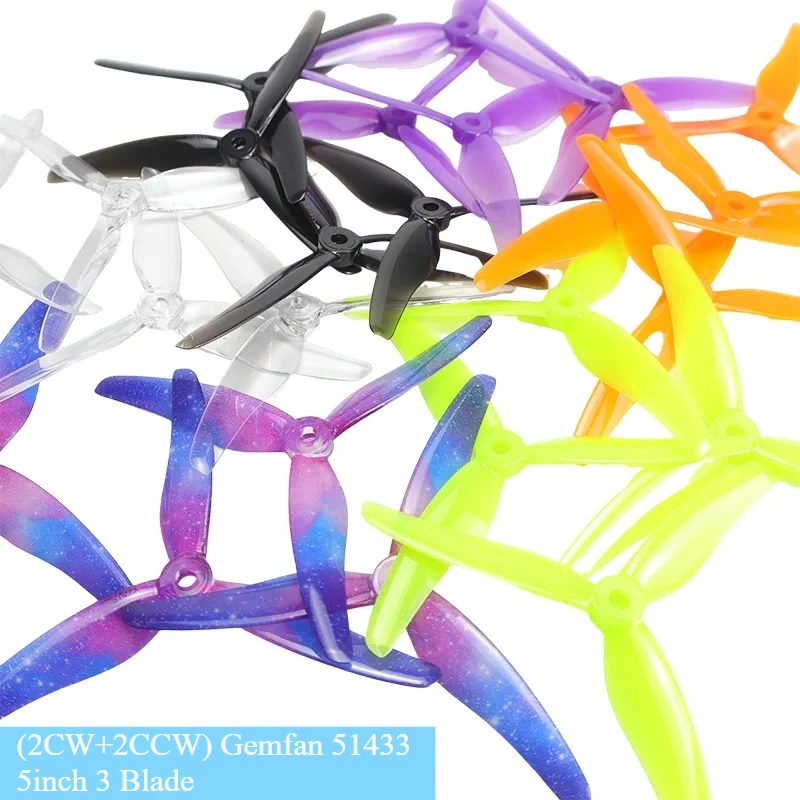 

2 пары (2CW + 2CCW) Gemfan 51433 5-дюймовый 3-лопастной/трехлопастной пропеллерный реквизит Бесщеточный двигатель для FPV Racing Drone Expand Modify