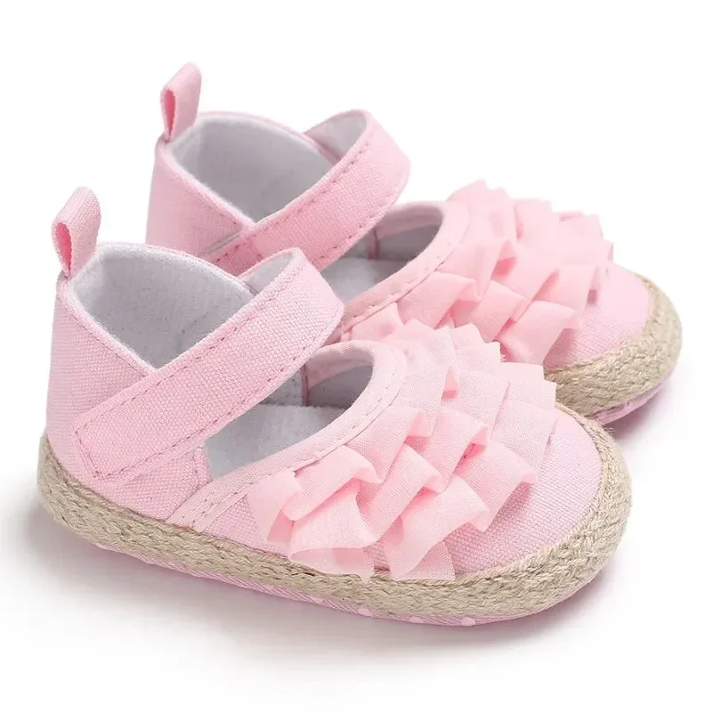 Meckior Beautiful Lace Baby Girls Shoes Spring Autumn Flat Soft Sole Anti-Slip Toddler First Walking Crib Shoe for 0-18 Months