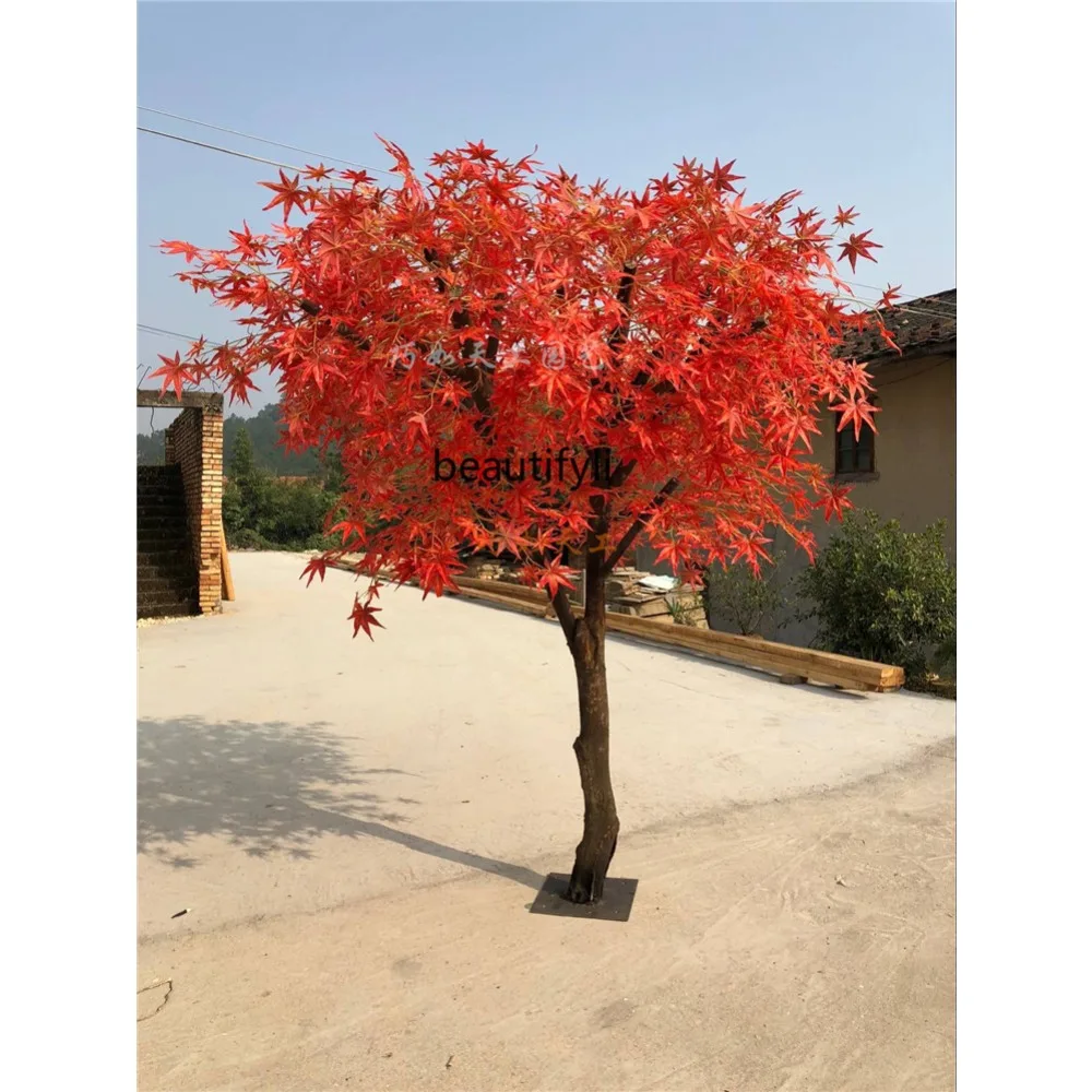 Simulation red maple large fake tree, store hotel home decoration flower tree