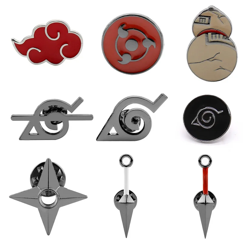 9pcs/set Shinobi Mystery Symbol Brooches-Alloy Flying Pin & Mystic Pupil Pins-Red Cloud Theme Enamel Jewelry Set for Fans