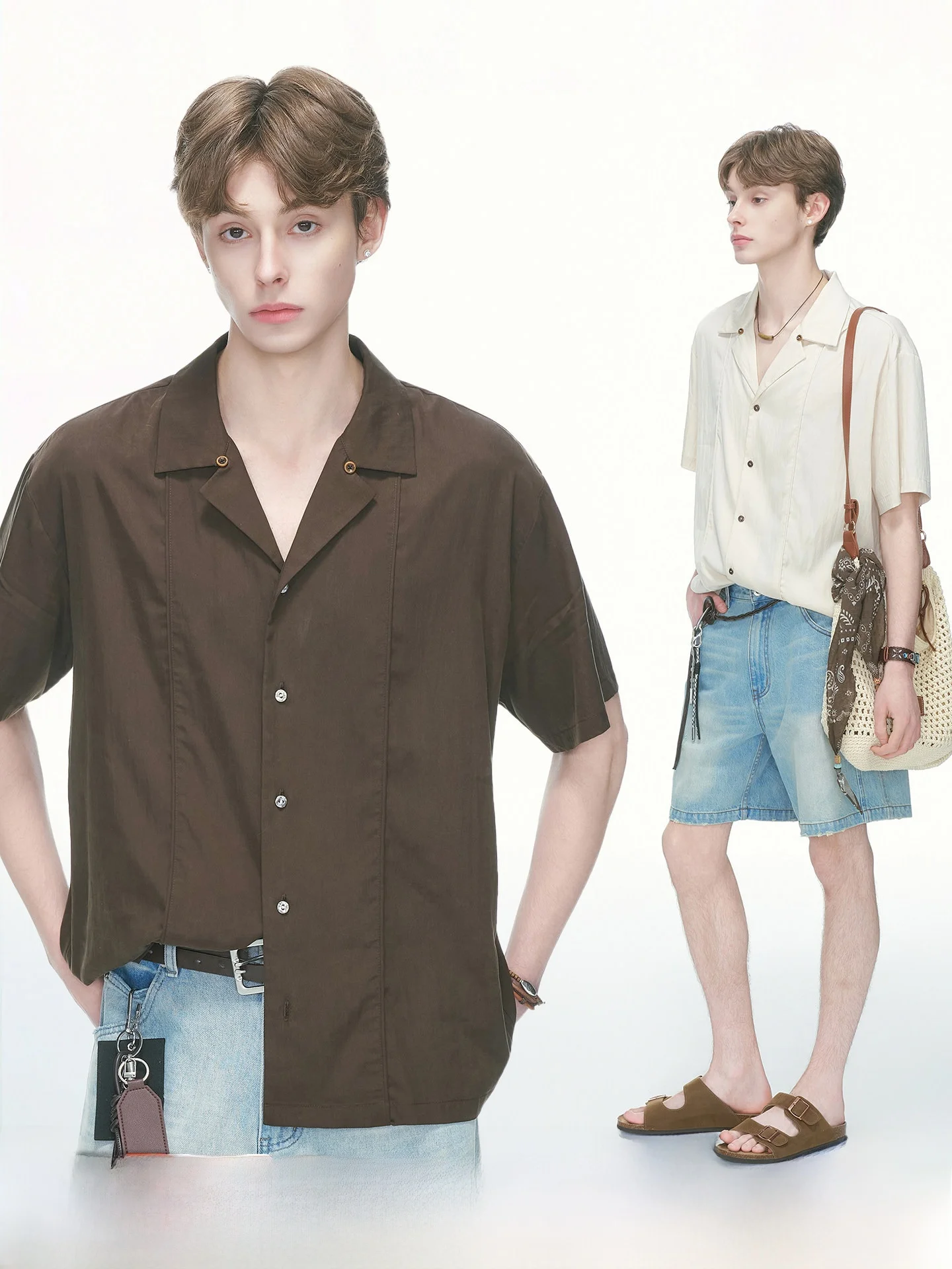 Dream Made Men's Casual Half Sleeve Shirt Cuban Collar Silk Leisure Summer Fashion Commute Style Breathable Skin-Friendly