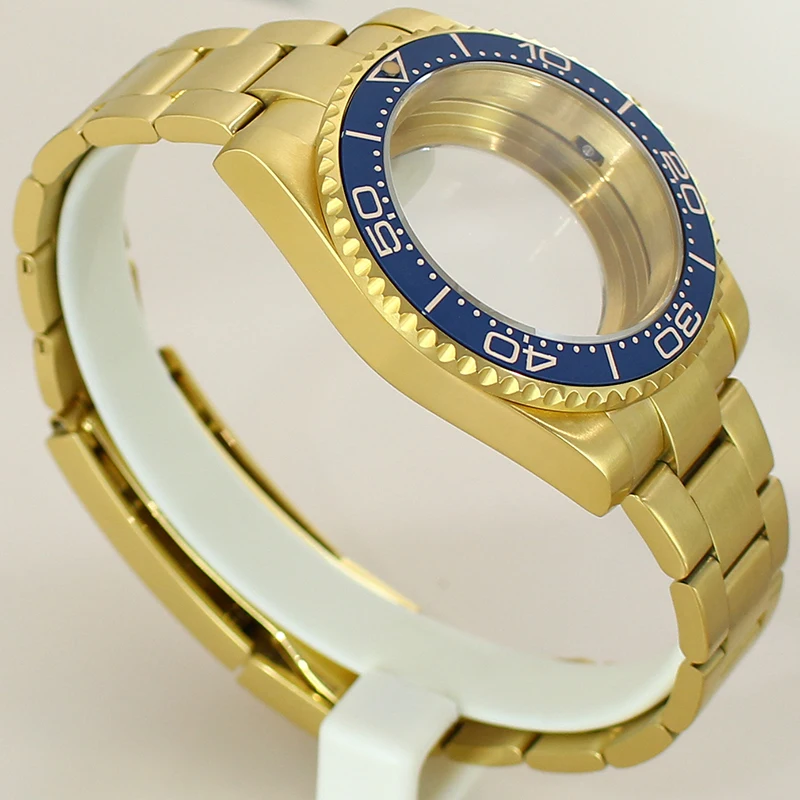 40 mm Uhrengehäuse Gold 316L Armband Saphir für NH35 NH36 Miyota8215 2824 Uhrwerk 28,5 mm Zifferblatt SUB Unidirektionale Keramiklünette