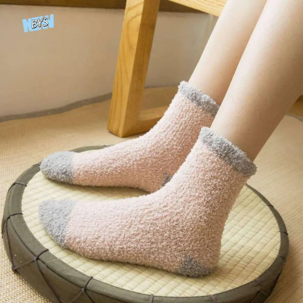 

5 пар кавайных утолщенных носков из кораллового флиса, зимние плюшевые носки для сна, чулочно-носочные изделия, лоскутные теплые носки-лодочки, женские осенние
