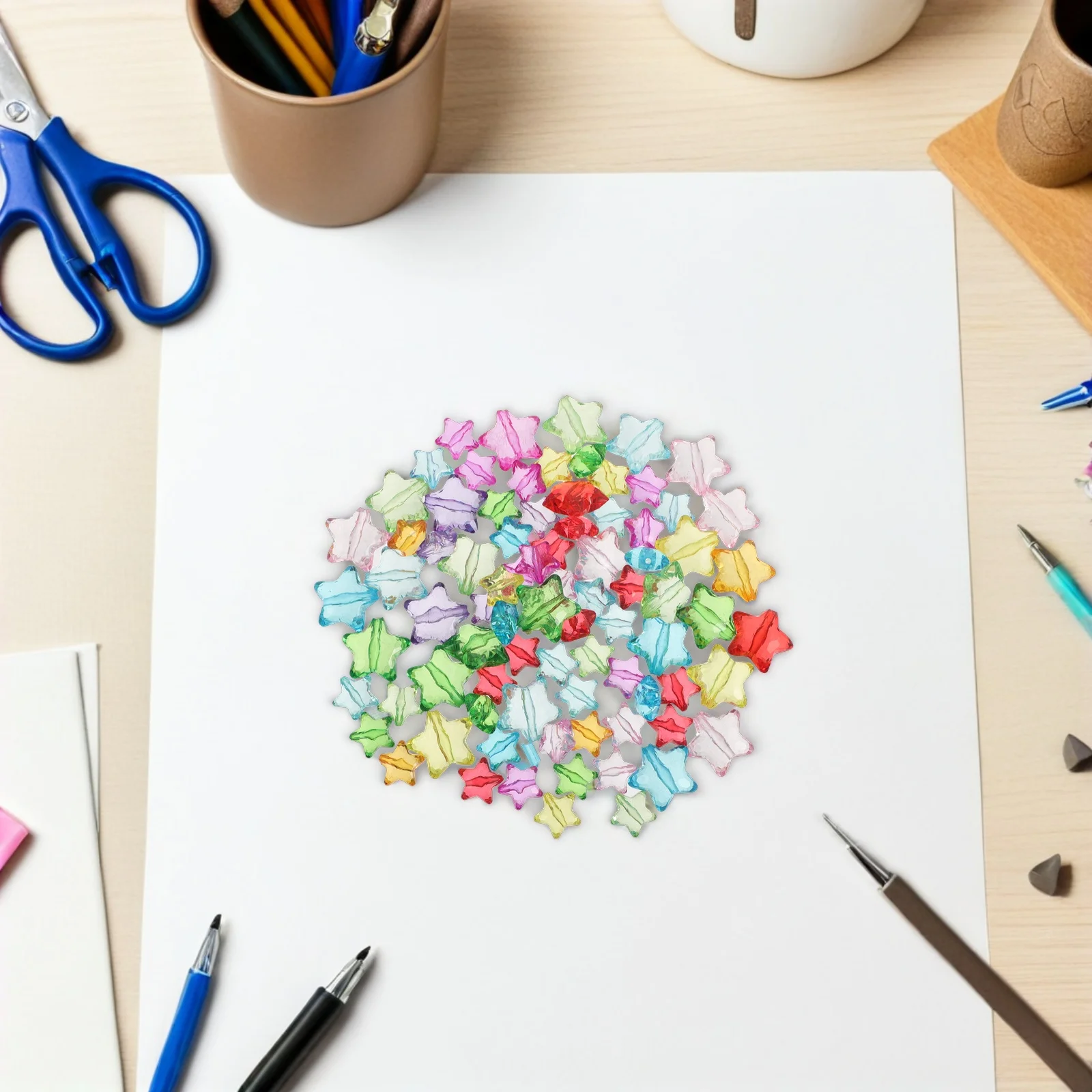 Conjunto de Contas Coloridas em Forma de Estrela, Charms Translúcidos de Estrela de Cinco Pontas para DIY, Suprimentos para Artesanato de Pulseiras e Colares para Crianças