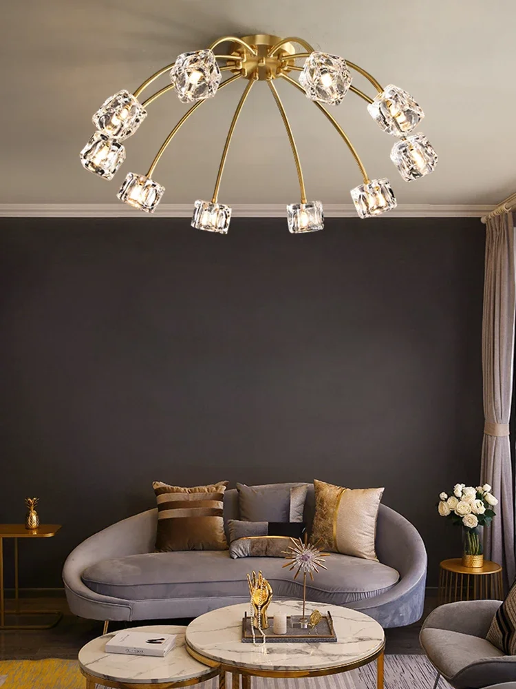 

2024 new modern light luxury living room ceiling lamp, simple atmosphere, all-copper bedroom crystal lamp, Zhongshan lamp