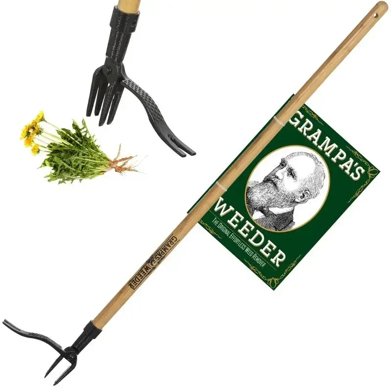 Grampa's Weeder-The Original Stand Up Weed Puller Tool with Real Bamboo & 4-Claw Steel Head Design with Long Handle-Made