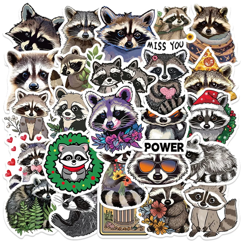 50pcs Funny Cute Cartoon Animal Raccoon Stickers Waterproof Graffiti For Luggage Guitar Laptop Phone Skateboard Vinyl Decals