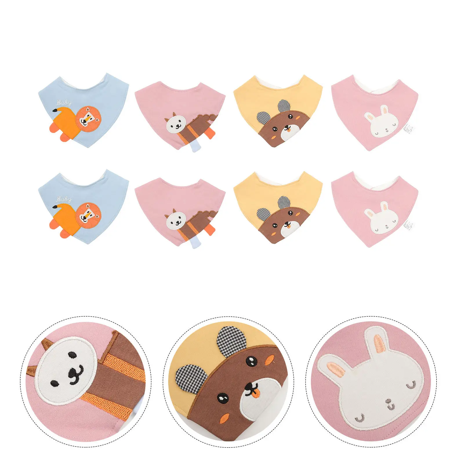 

Набор из 8 многоразовых хлопковых слюнявчиков для младенцев: мягкие, удобные, нелиняющие, яркие цвета, для кормления и приёма пищи малышами