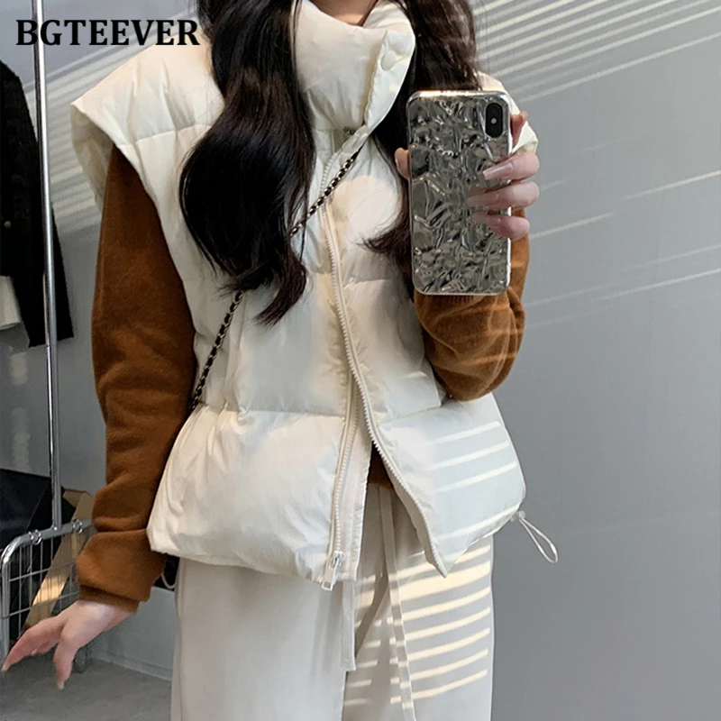 BGTEEVER Autumn Winter Fashion Thicken Warm Ladies Stand Collar Parkas Casual Loose Zipper Up Female Sleeveless Down Coats