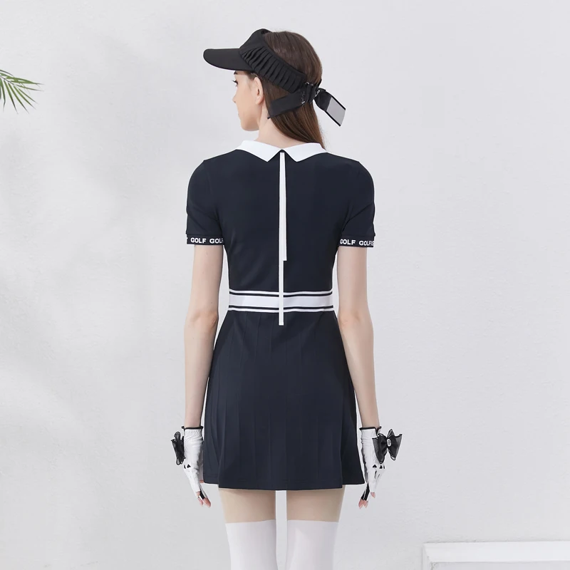 2024 New Sytle Golf Women\'s Kniteed Dress with Lapel Slim Fit Causal Sportswear Skirt Tennis Golf Clothing