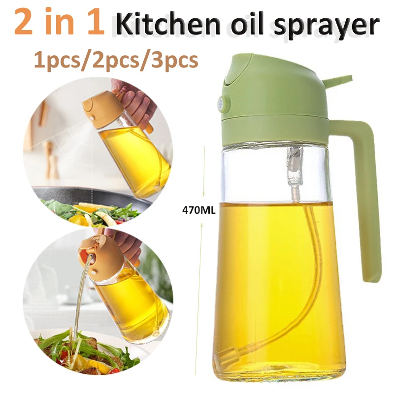 2 in1 Oil Spray Bottle for Cooking Kitchen Anti-leakage Olive Oil Dispenser Oil Storage Bottle Air Frying Salad Spray Container