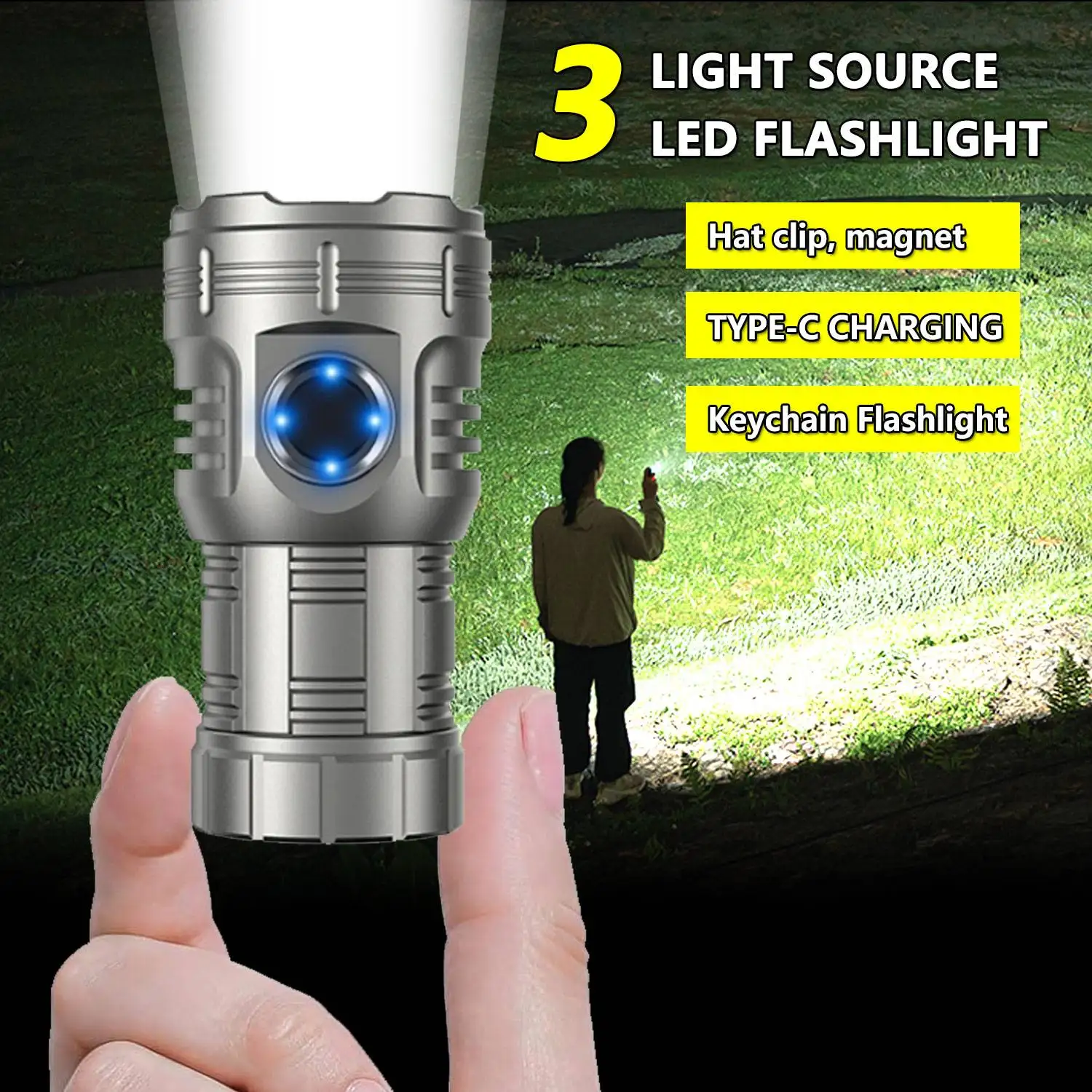 

1000LM Mini Portable Rechargeable 8*XPG LED Flashlight Magnet 8 Lighting Modes IPX8 Outdoor Emergency Camping Work Lantern