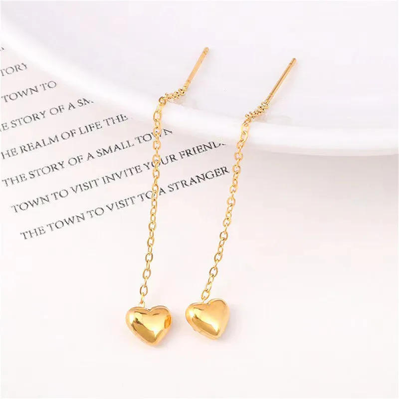 Trend Long Wire Tassel Thread Chain Climb Star Heart Beads Pendants Drop Earrings for Women Straight Hanging Ear Jewelry Gifts