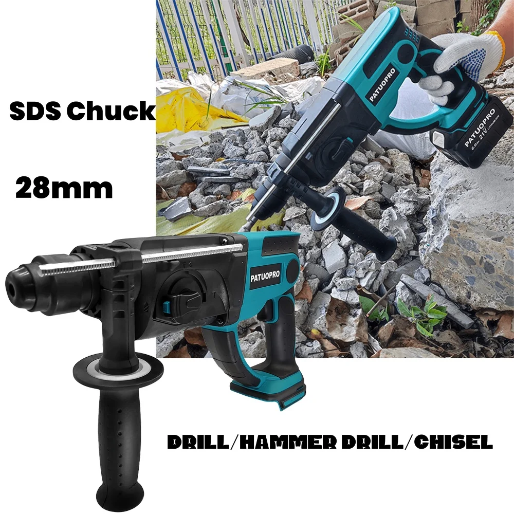 

28mm Brushless SDS-PLUS Rotary Hammer Drill 3 in 1 Variable Speed Heavy Duty Hammer Drill Power Tool For Makita 18V Battery