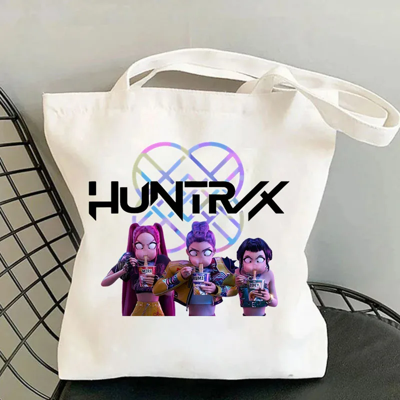 

KPop охотники на демонов холщовые сумки, многофункциональная сумка через плечо, женская большая вместительная сумка-шоппер, студенческая сумка для обеда, подарок