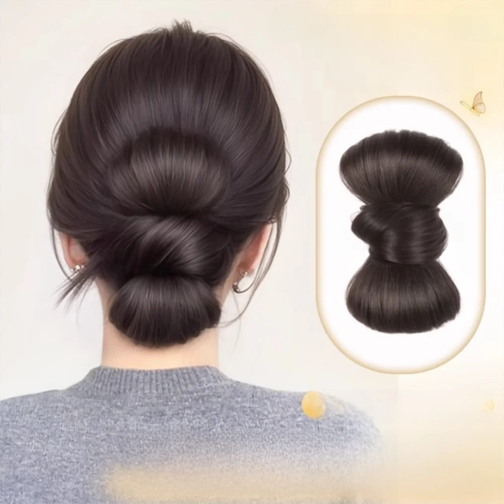جديد كعكة الشعر الاصطناعية مخلب كليب Bowknot رقيق شعر مستعار كليب بني أسود طبيعي هيربيسي إكسسوارات الشعر
