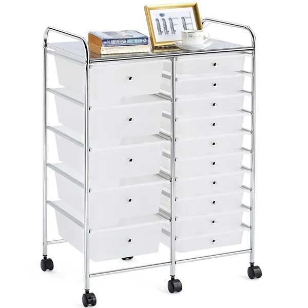 

Utility Cart with 15 Drawers Rolling Storage Cart Tools Scrapbook Paper Office