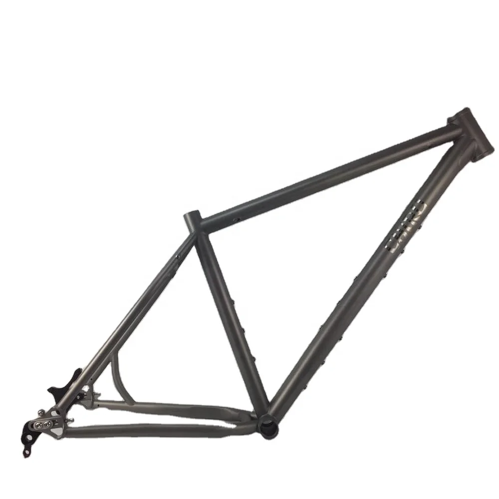 Sliding dropout bead blasted titanium fat bike frame with brushed logo