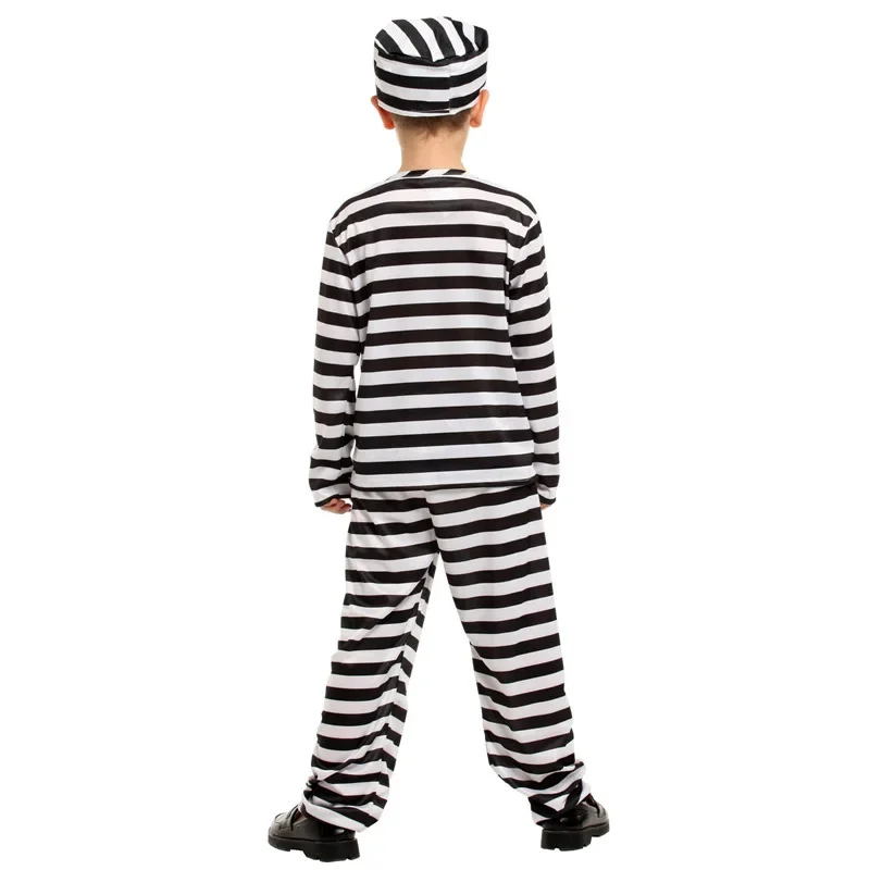 Uniforme de prisión a rayas para niños y niñas, disfraces de Cosplay de juego de rol, traje de Carnaval de prisionero, Halloween