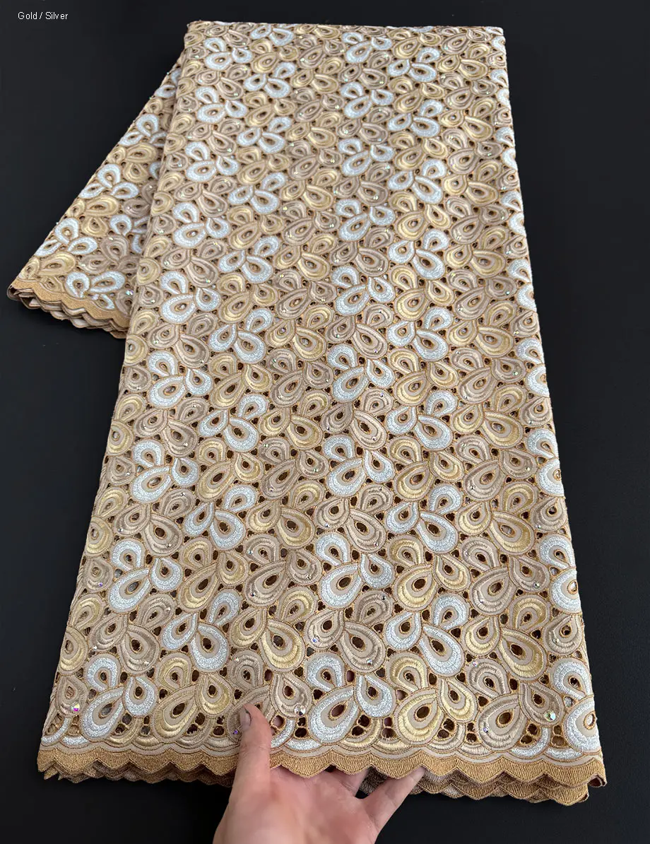 

Best Grade King's Wear African Embroidered Lace Austria Cotton 100% Original Switzerland Fabric for Men & Women Celebrants Cloth