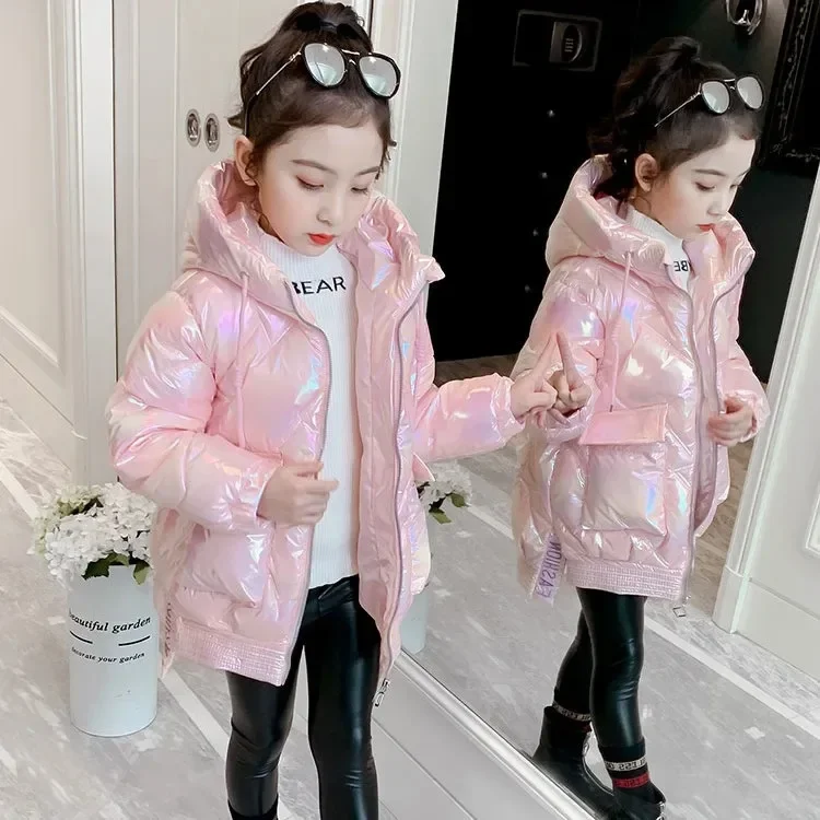 Girls' cotton coat, winter clothes, new western-style jacket, shiny surface, medium and large children's cotton coat, cotton jac