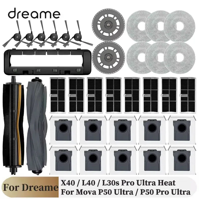 For Dreame X40 Ultra / L40 Ultra, MOVA P50 Pro Ultra /P10 Pro Ultra Hair‑Cutting Main Brush Filter Mop Cloth Dust Bag