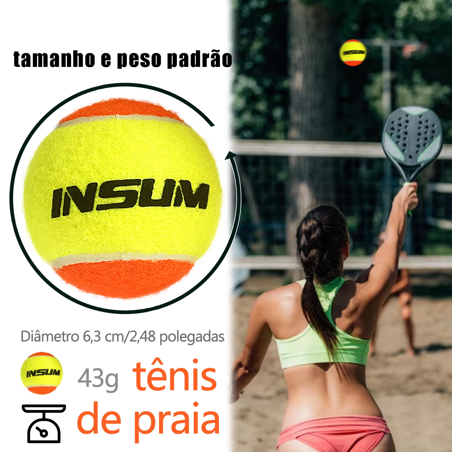 INSUM-Beach Tennis Balls for Kids, Professional Training Accessories, 50% Standard Pressure, 3 Pcs, 6 Pcs, 9 Pcs