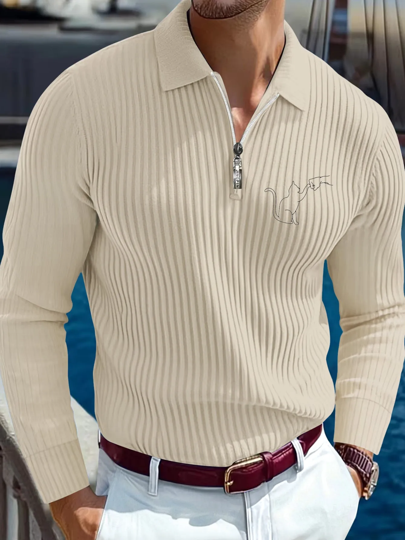 Men's Fashionable Long-Sleeved Polo Shirt, with Simple Patterns and Stretch Fabric, Well-Fitted Design, Suitable for Autumn and Winter Wear, Anti-Wrinkle and Ball-Proof, Casual and Versatile, Comfortable to Wear, It Is an Ideal Gift Choice.