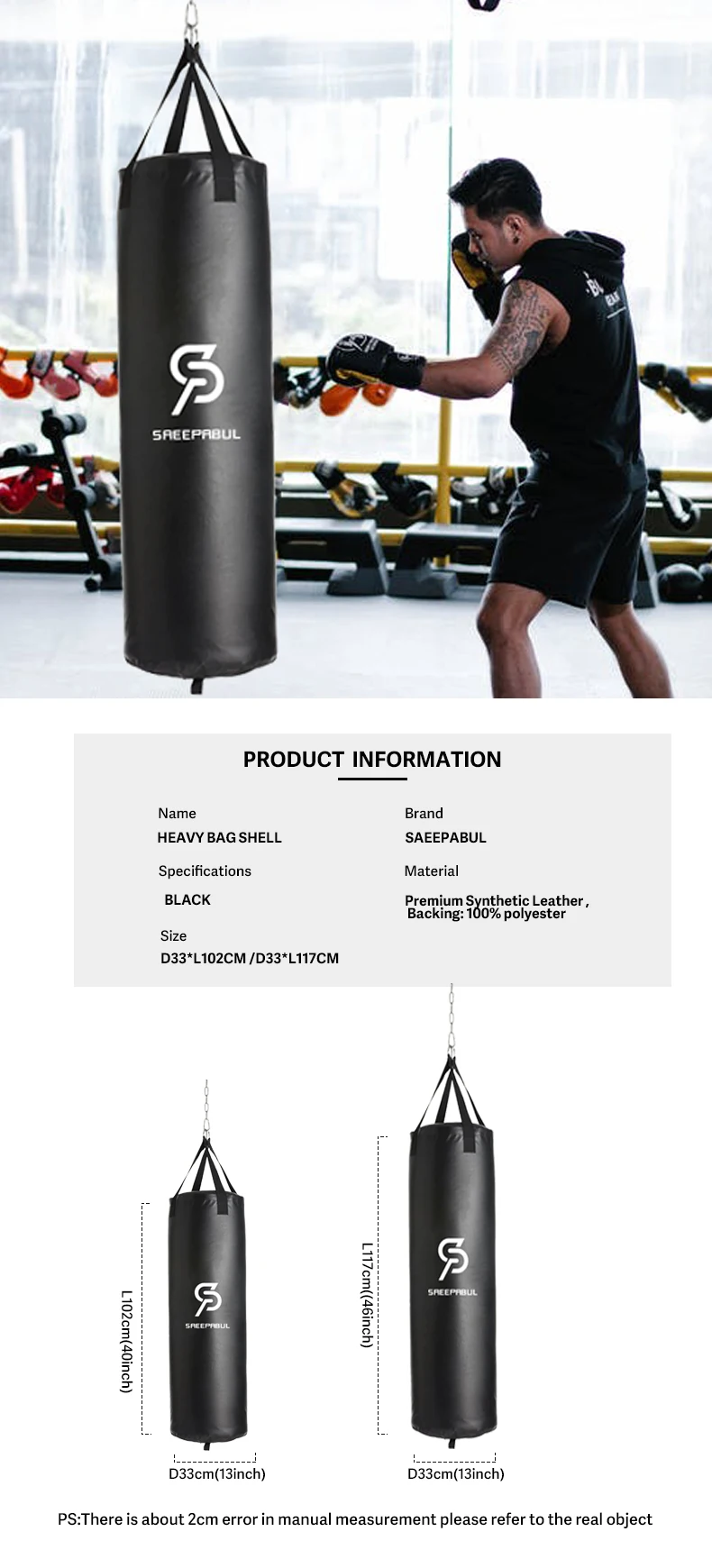 40/46 Zoll Profi-Boxsandsack, Boxsack, Training, Fitness, mit hängendem Kick, Erwachsene, Fitnessstudio, Übung, leerer schwerer Boxsack – Detail 6