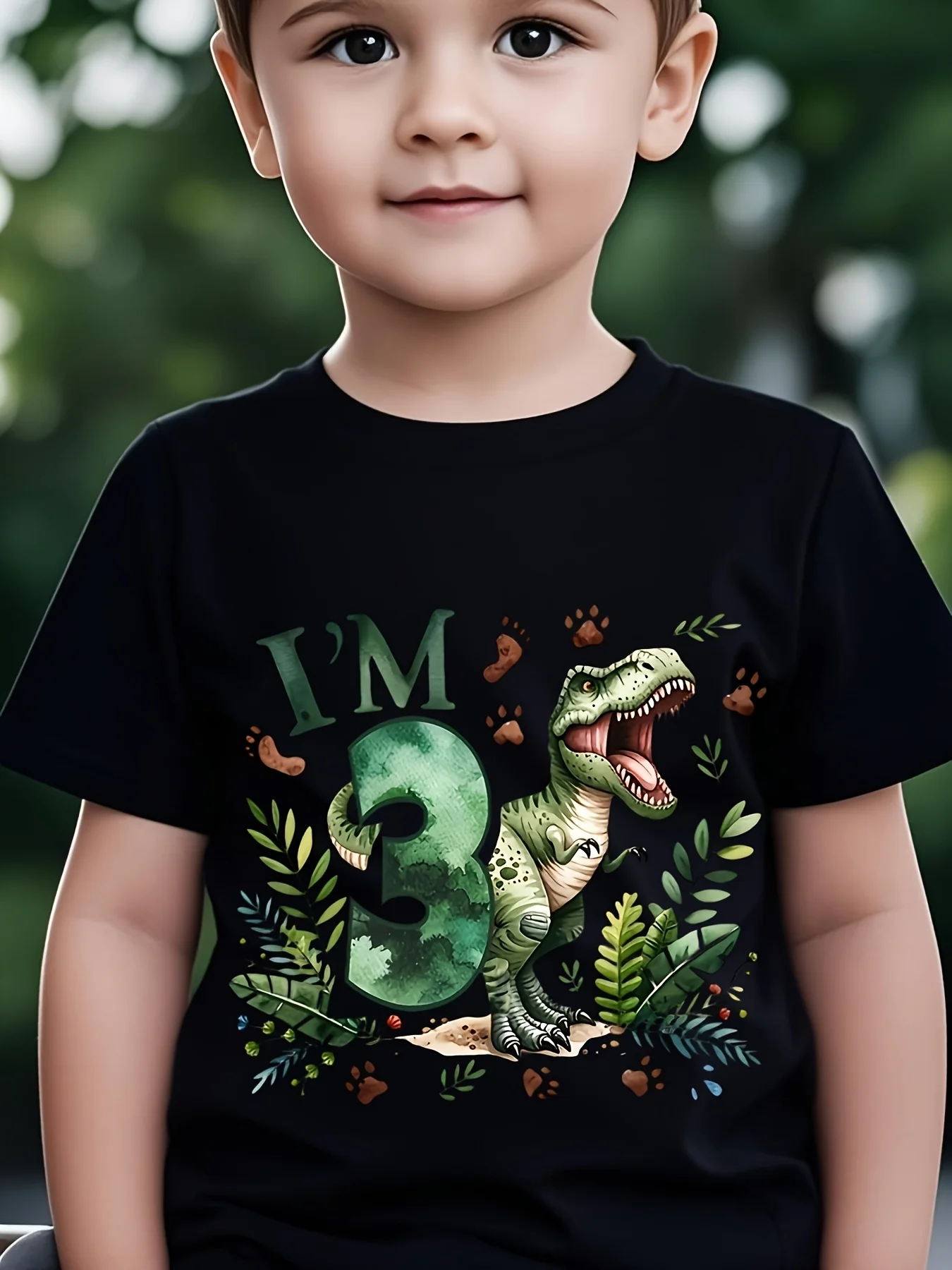 Boys Dinosaur Print Birthday T‑Shirt Soft Sweat‑Absorbent Short‑Sleeve Top For Summer Daily & Outdoor Sports